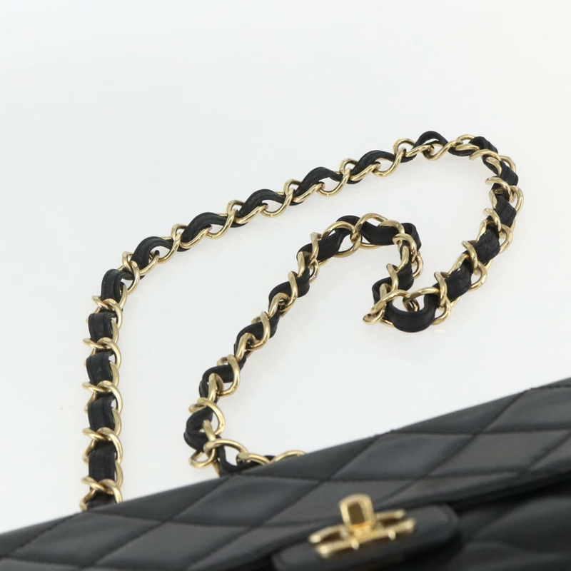 【日本直送】香奈兒 Matelasse 25 鏈條肩背包，羊皮材質，黑色，金色雙C標誌，正品編號 158905SAM-7