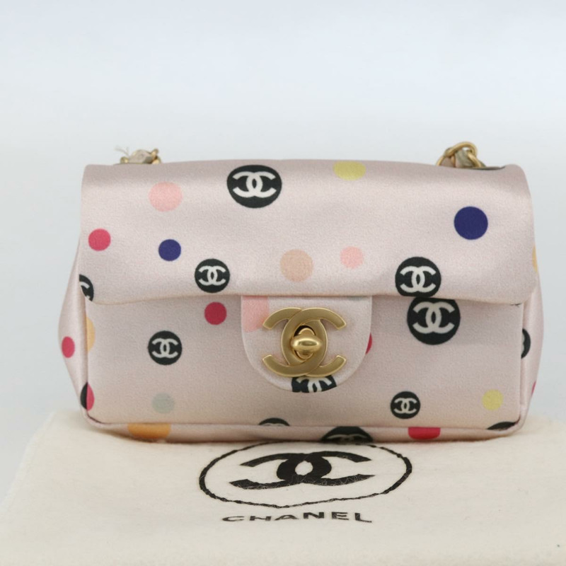 【日本直送】香奈兒 (CHANEL) 緞麵粉紅金色雙C標誌鏈條單背包 Auth 158926SAM-11