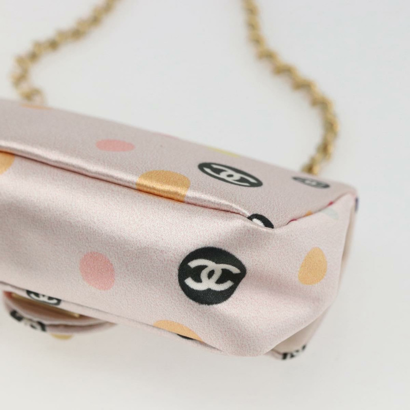 【日本直送】香奈兒 (CHANEL) 緞麵粉紅金色雙C標誌鏈條單背包 Auth 158926SAM-14