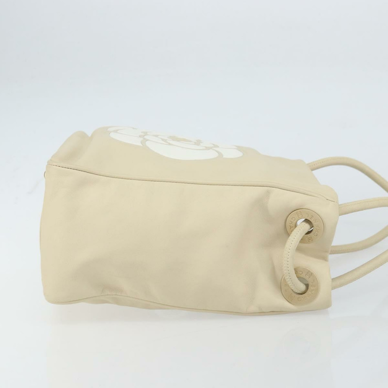 【日本直送】香奈兒山茶花手提包，米色皮革，金色雙C標誌，正品編號bs31794A-2