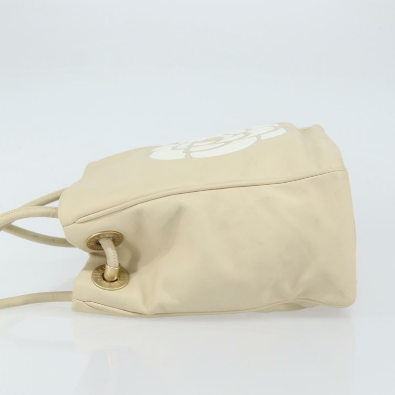 【日本直送】香奈兒山茶花手提包，米色皮革，金色雙C標誌，正品編號bs31794A-3