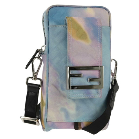 FENDI Zucca帆布單肩包 藍色銀色 Auth bs32097V