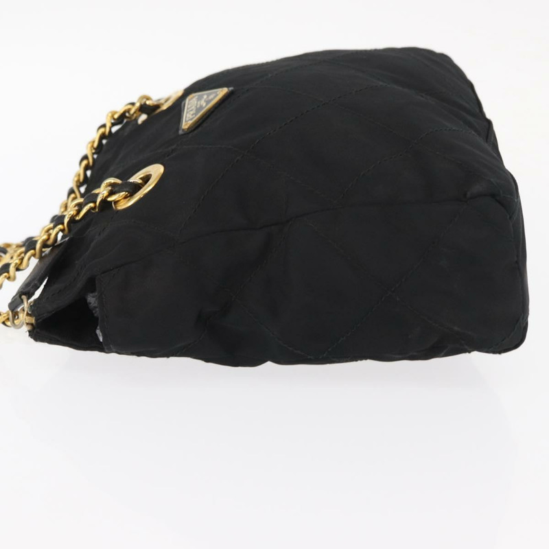 【日本直送】PRADA 尼龍黑色金色鏈條單肩包 Auth bs32069-3