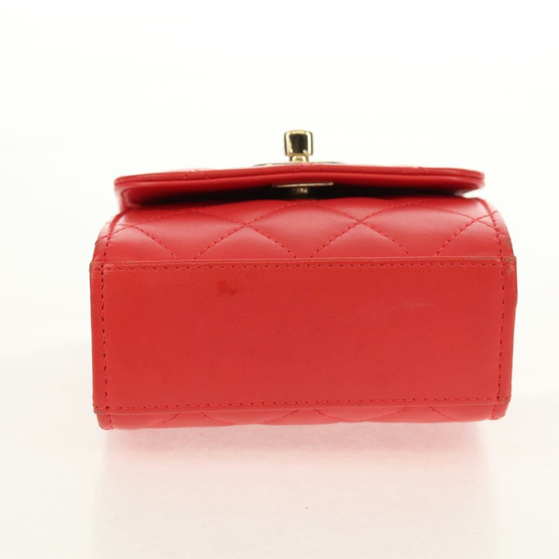 【日本直送】香奈兒 (CHANEL) 絎縫鏈條單肩包，羊皮材質，紅色，金色雙C標誌，正品編號 158913SAM-4