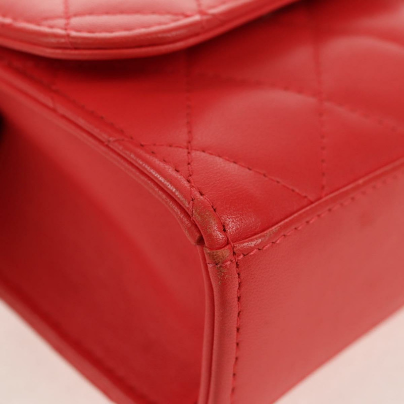 【日本直送】香奈兒 (CHANEL) 絎縫鏈條單肩包，羊皮材質，紅色，金色雙C標誌，正品編號 158913SAM-14