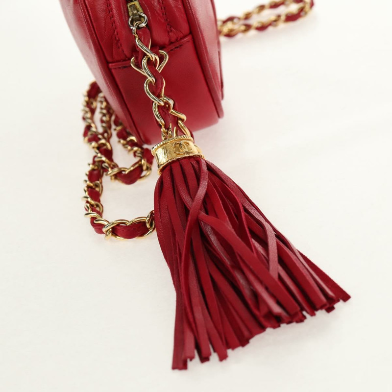 【日本直送】香奈兒鏈條單背包，羊皮材質，紅色，金色雙C標誌，正品編號158878V-8