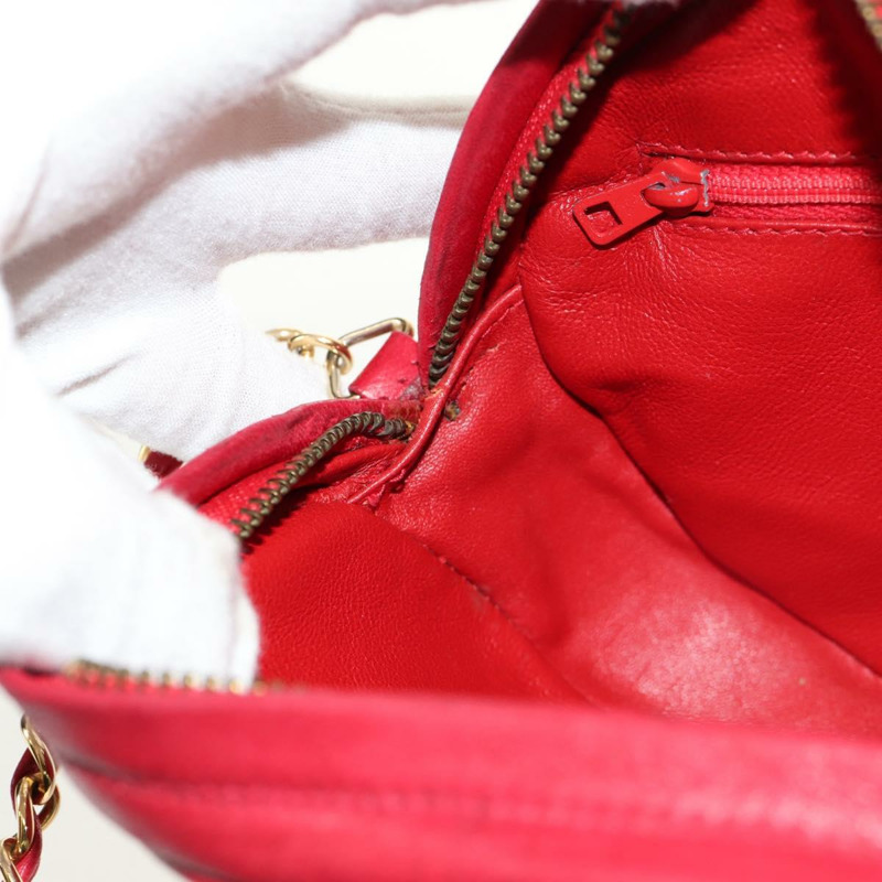 【日本直送】香奈兒鏈條單背包，羊皮材質，紅色，金色雙C標誌，正品編號158878V-20