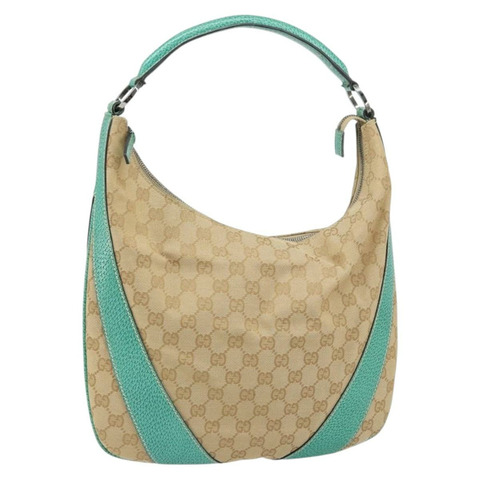 GUCCI GG帆布肩背包 米色 銀色 124357 正品 160861