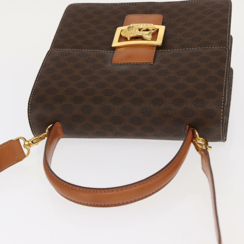 【日本直送】CELINE Macadam帆布馬車包 PVC皮革 2way Brown Gold Auth 160833A-5