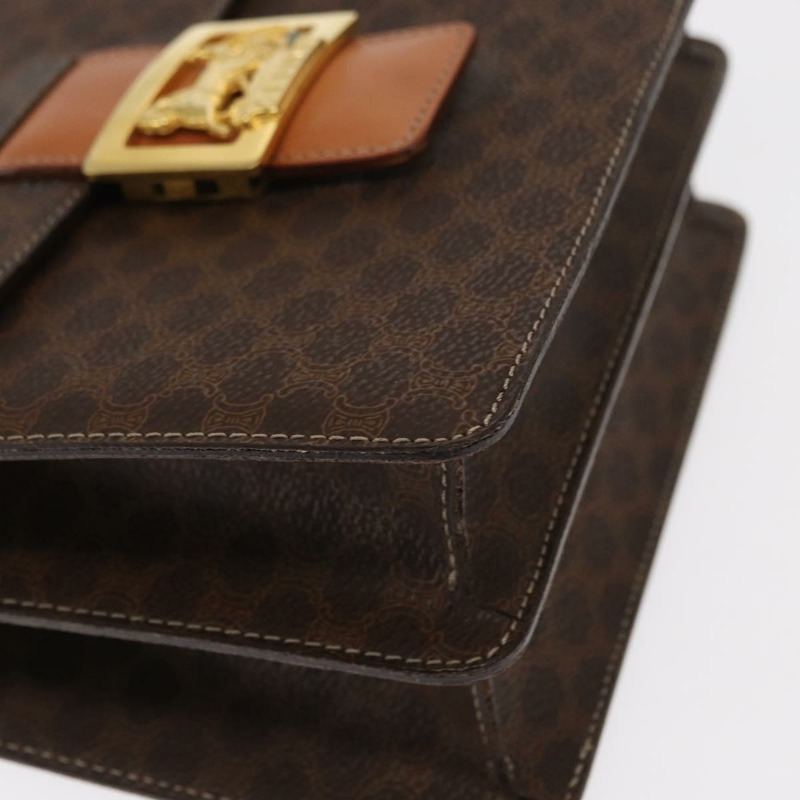 【日本直送】CELINE Macadam帆布馬車包 PVC皮革 2way Brown Gold Auth 160833A-15