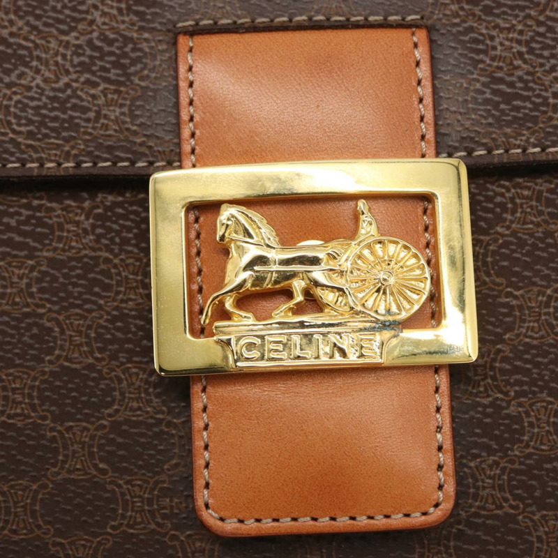 【日本直送】CELINE Macadam帆布馬車包 PVC皮革 2way Brown Gold Auth 160833A-19