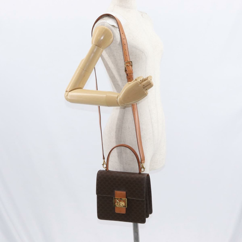 【日本直送】CELINE Macadam帆布馬車包 PVC皮革 2way Brown Gold Auth 160833A-26