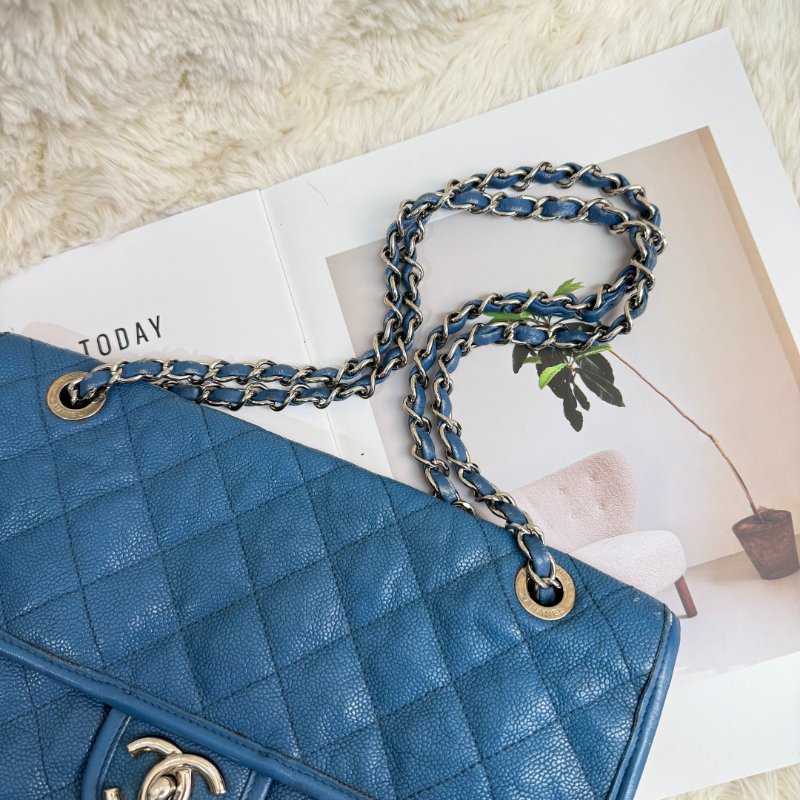 Chanel CF 藍色銀扣翻蓋包 15開-4