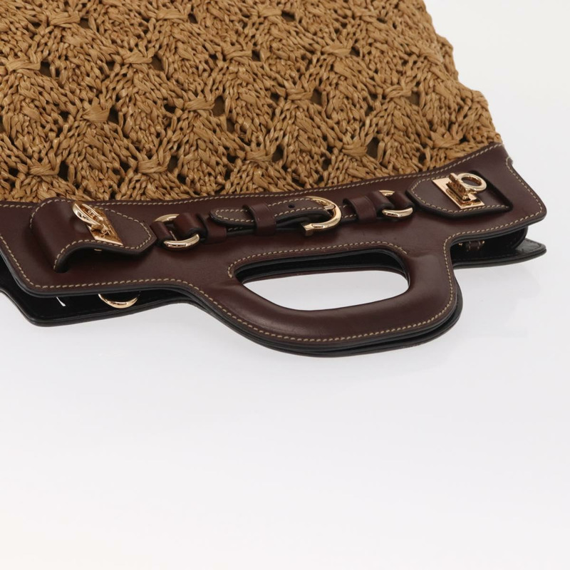 【日本直送】Salvatore Ferragamo Gancini 手提包 拉菲草棕色金色 正品 159234V-5