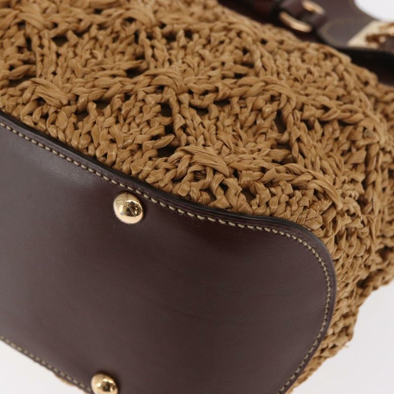 【日本直送】Salvatore Ferragamo Gancini 手提包 拉菲草棕色金色 正品 159234V-14