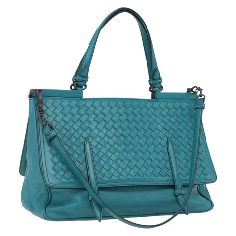 BOTTEGA VENETA INTRECCIATO 手提包 皮革 2way Turquoise Blue Auth 158963