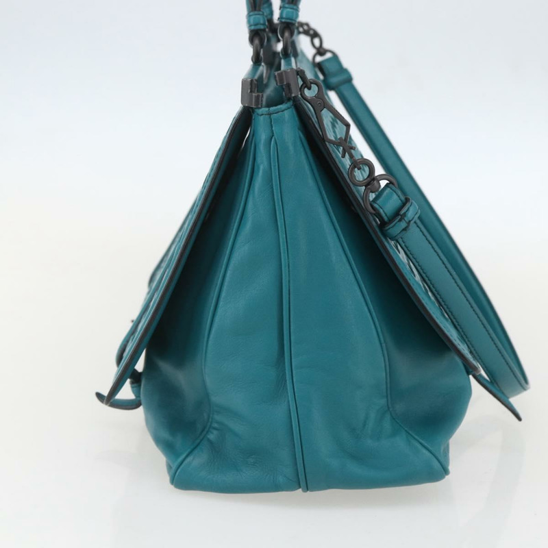 【日本直送】BOTTEGA VENETA INTRECCIATO 手提包 皮革 2way Turquoise Blue Auth 158963-2