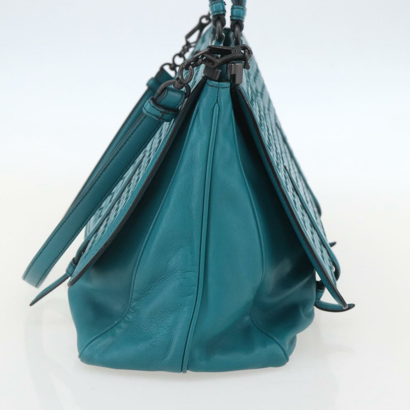 【日本直送】BOTTEGA VENETA INTRECCIATO 手提包 皮革 2way Turquoise Blue Auth 158963-3