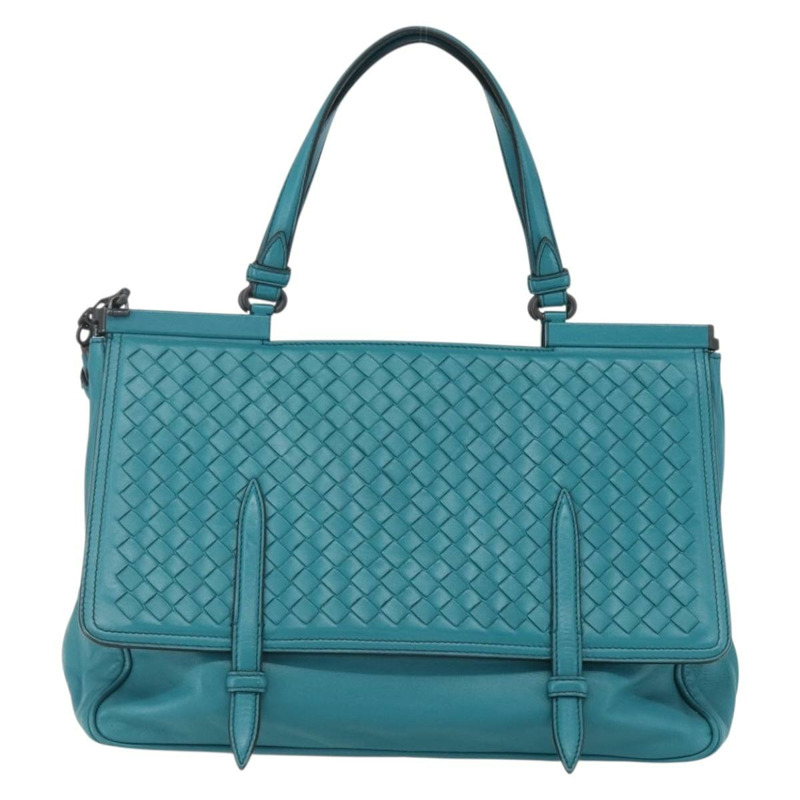 【日本直送】BOTTEGA VENETA INTRECCIATO 手提包 皮革 2way Turquoise Blue Auth 158963-12