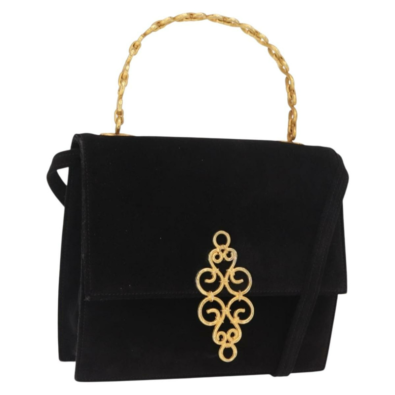 【日本直送】CELINE 手提包 麂皮 2way 黑色 金色 Auth 159334-0