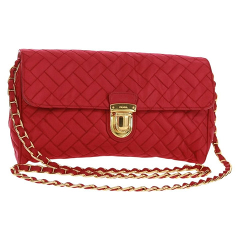 PRADA 尼龍粉紅金色鏈條單肩包 正品 160856V