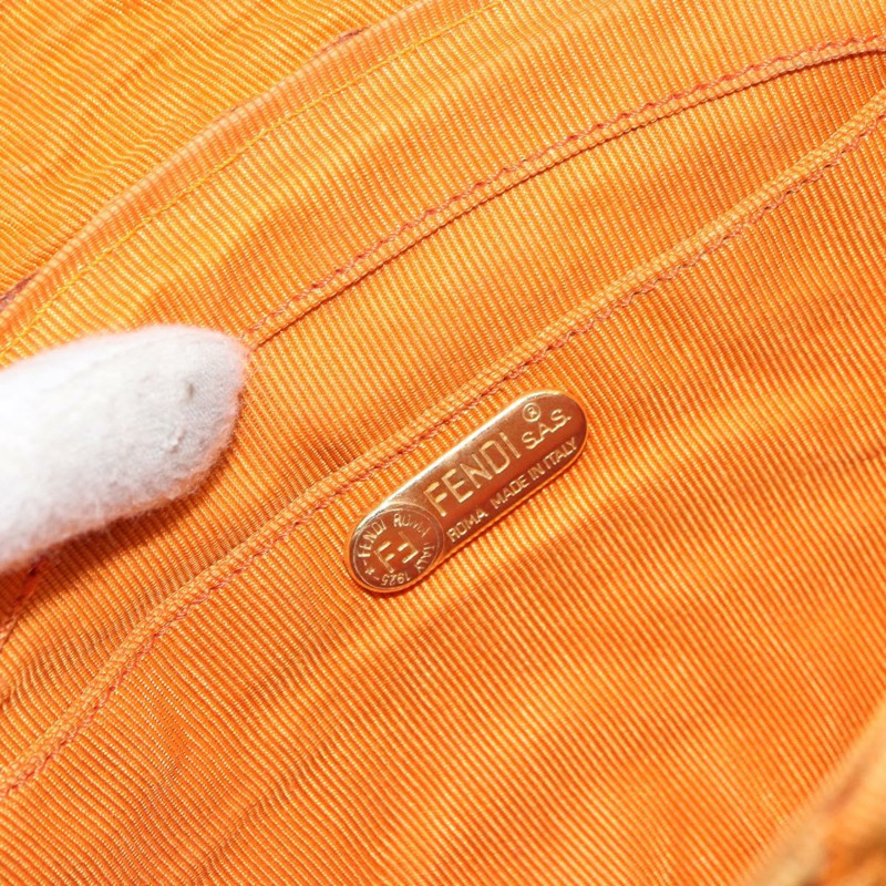 【日本直送】FENDI 竹節手提包 尼龍 橘色 金色 正品 159087-10