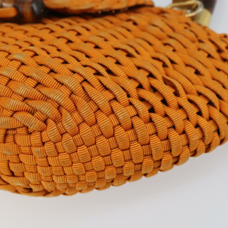 【日本直送】FENDI 竹節手提包 尼龍 橘色 金色 正品 159087-13
