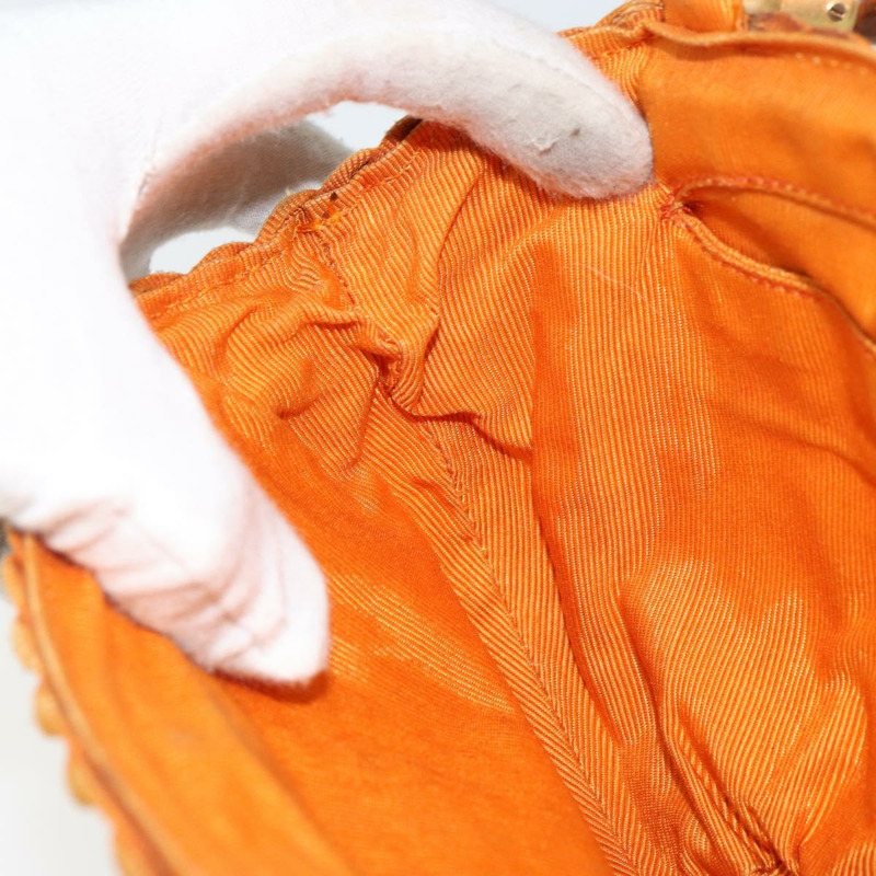 【日本直送】FENDI 竹節手提包 尼龍 橘色 金色 正品 159087-18