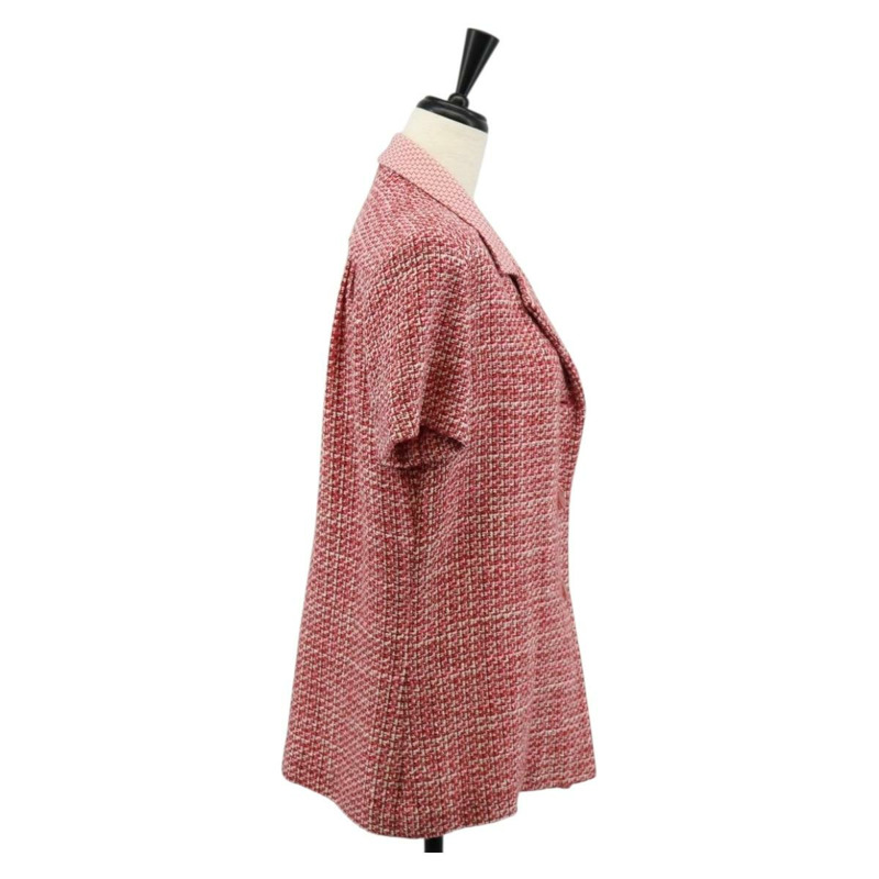 【日本直送】香奈兒 COCO 羈扣羊毛短袖外套，斜紋軟呢紅色，CC 標誌，正品編號 158107M-4