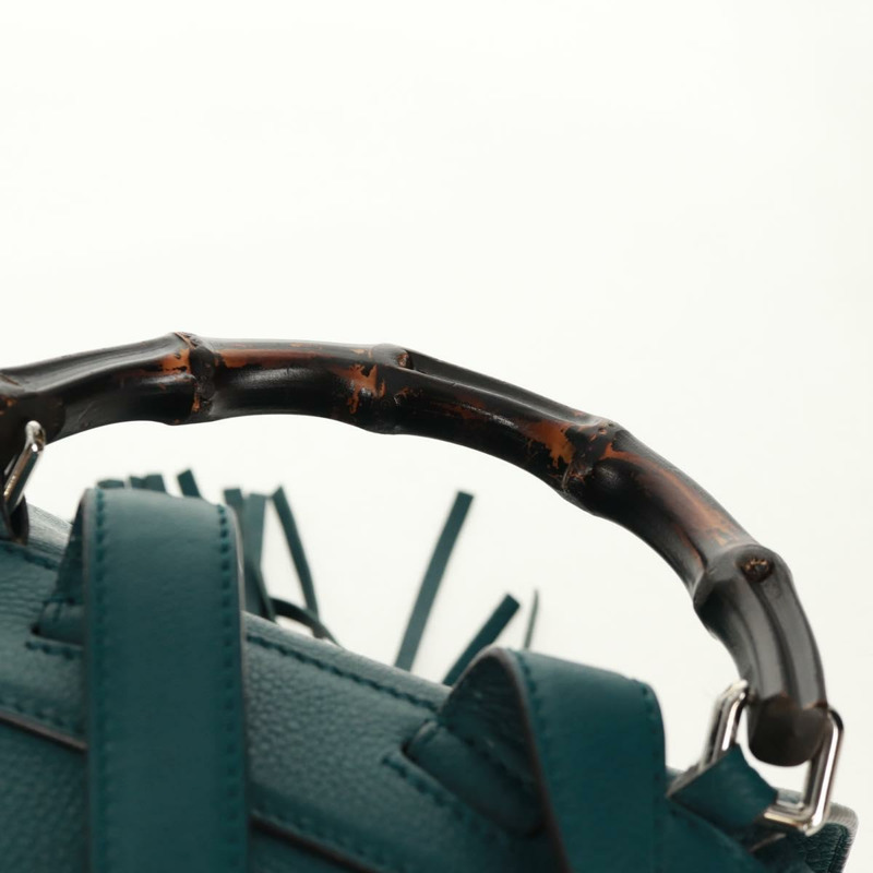 【日本直送】GUCCI 竹節雙肩包 皮革 綠色 銀色 370833 正品 159026V-13