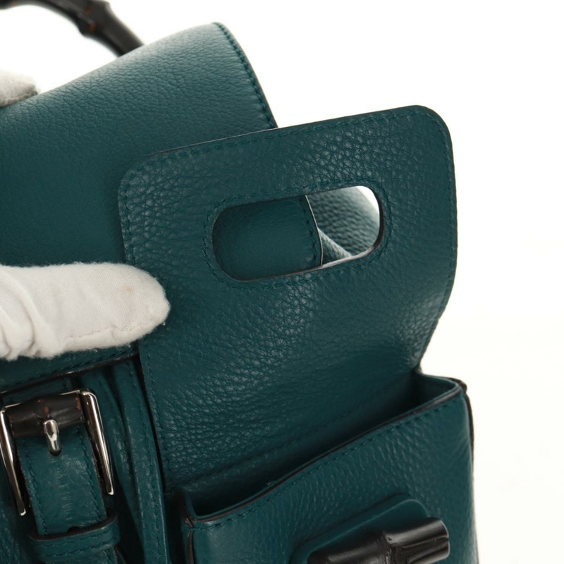 【日本直送】GUCCI 竹節雙肩包 皮革 綠色 銀色 370833 正品 159026V-22
