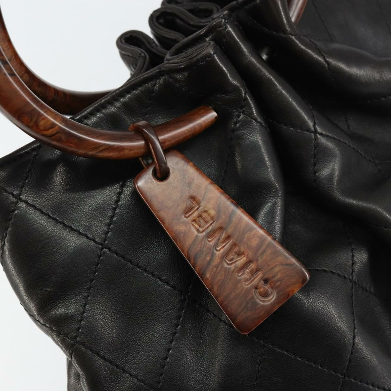 【日本直送】香奈兒 Matelasse 手提包，黑色皮革，金色雙C標誌，正品 ka1043-9