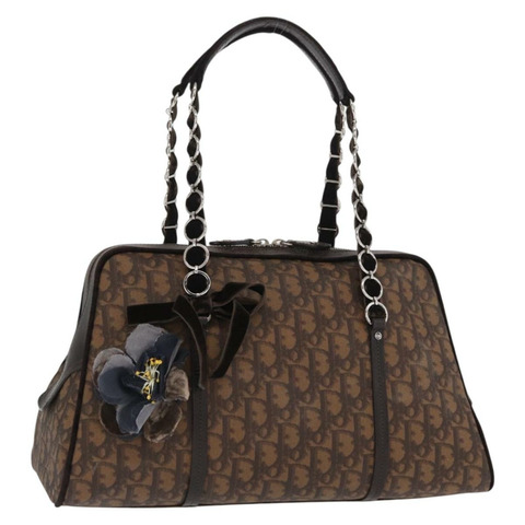 Christian Dior Romantic Trotter帆布手提包 PVC棕色銀色 正品 160136