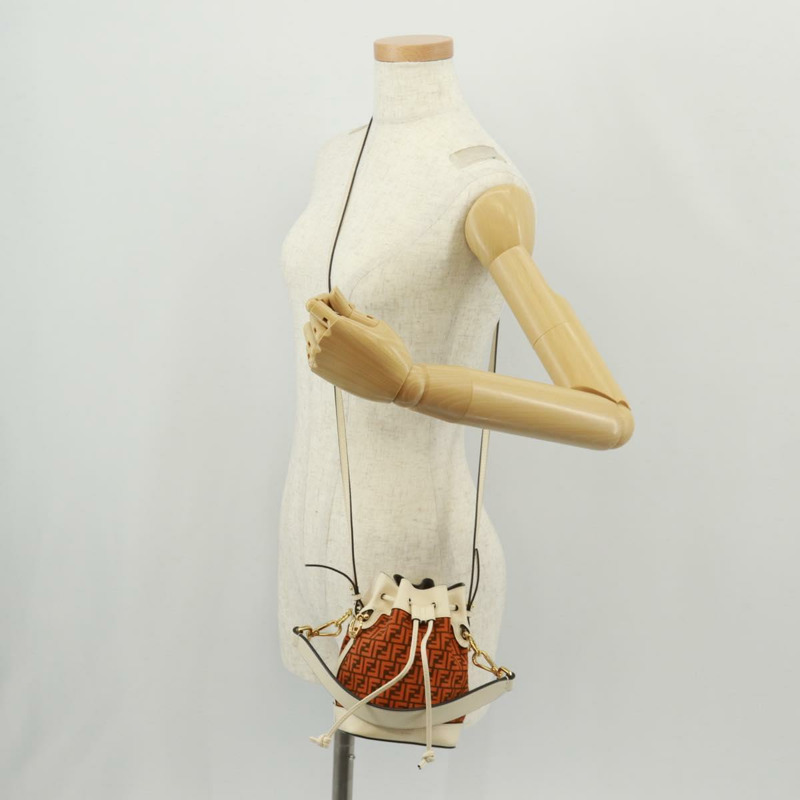 【日本直送】FENDI Zucchino帆布迷你Montrezor手提包，橘色金色，兩用款，正品，貨號159396V-23