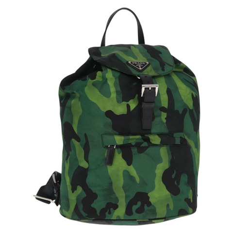 PRADA 雙肩包 尼龍 綠色 銀色 正品 158946V