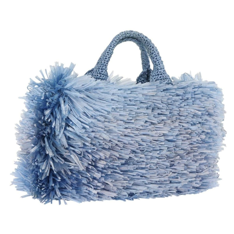 【日本直送】PRADA 拉菲草編織手提包 藍色 金色 正品 158947V-0