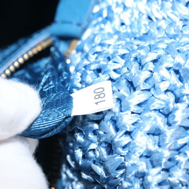 【日本直送】PRADA 拉菲草編織手提包 藍色 金色 正品 158947V-10