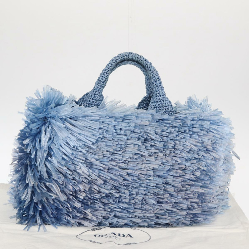 【日本直送】PRADA 拉菲草編織手提包 藍色 金色 正品 158947V-11