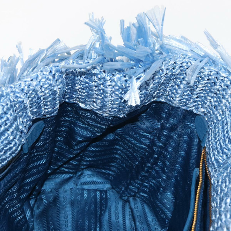 【日本直送】PRADA 拉菲草編織手提包 藍色 金色 正品 158947V-17