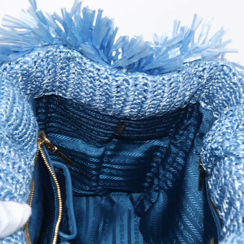 【日本直送】PRADA 拉菲草編織手提包 藍色 金色 正品 158947V-18