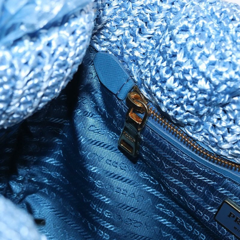 【日本直送】PRADA 拉菲草編織手提包 藍色 金色 正品 158947V-19