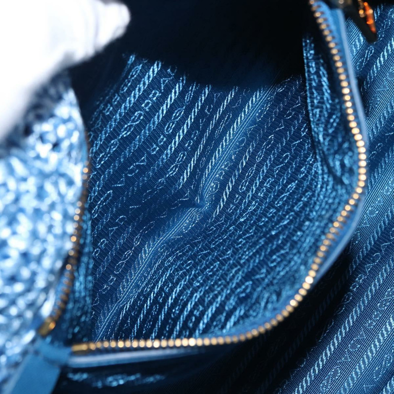 【日本直送】PRADA 拉菲草編織手提包 藍色 金色 正品 158947V-20