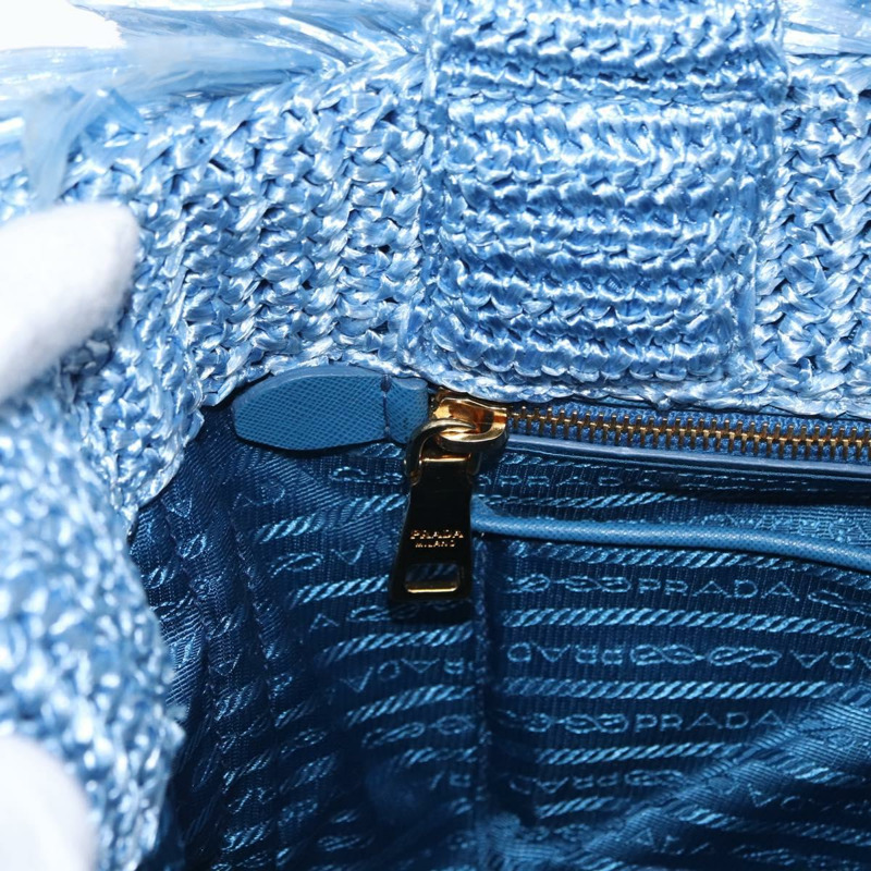 【日本直送】PRADA 拉菲草編織手提包 藍色 金色 正品 158947V-21