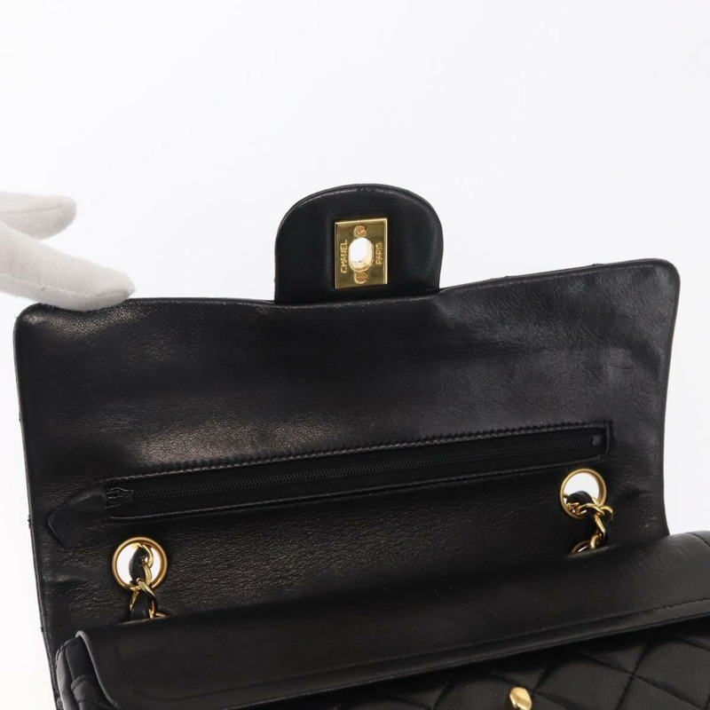 【日本直送】香奈兒鏈條雙蓋絎縫23包，羊皮材質，黑色金色雙C標誌，正品編號158862SM-20