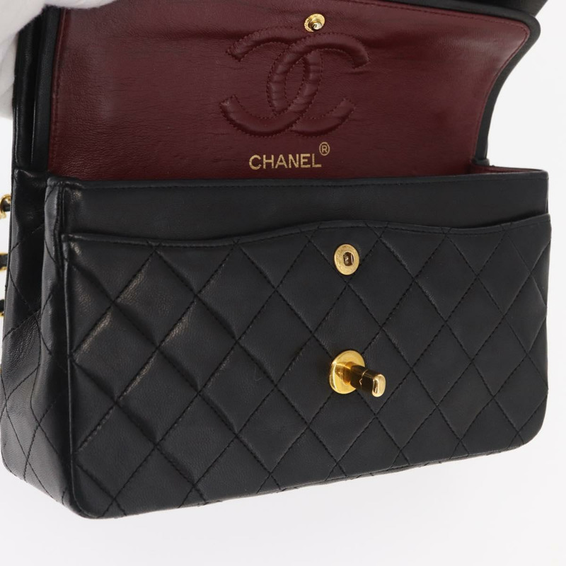 【日本直送】香奈兒鏈條雙蓋絎縫23包，羊皮材質，黑色金色雙C標誌，正品編號158862SM-24