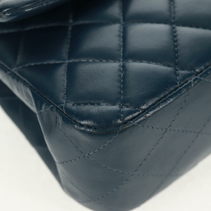 【日本直送】香奈兒 Matelasse 25 雙蓋鏈條包 羊皮 海軍藍 銀色 CC 標誌 正品 BA9464SM-14