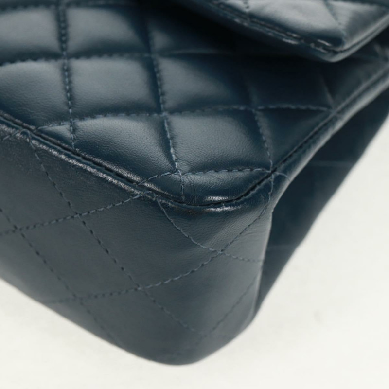 【日本直送】香奈兒 Matelasse 25 雙蓋鏈條包 羊皮 海軍藍 銀色 CC 標誌 正品 BA9464SM-15