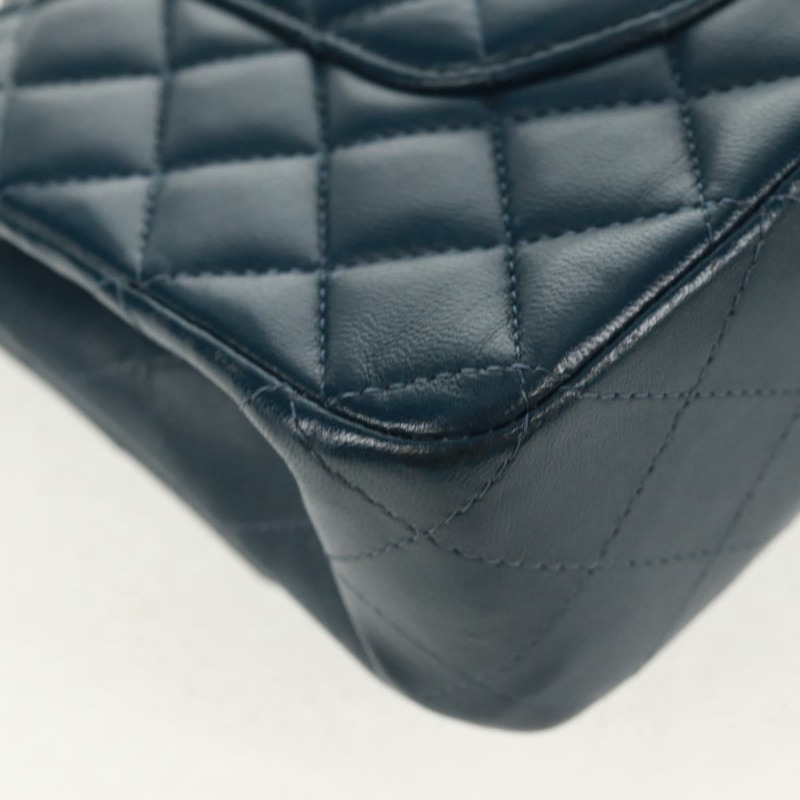 【日本直送】香奈兒 Matelasse 25 雙蓋鏈條包 羊皮 海軍藍 銀色 CC 標誌 正品 BA9464SM-16