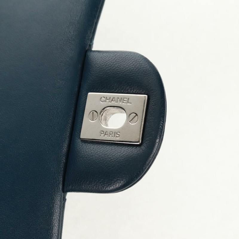 【日本直送】香奈兒 Matelasse 25 雙蓋鏈條包 羊皮 海軍藍 銀色 CC 標誌 正品 BA9464SM-20