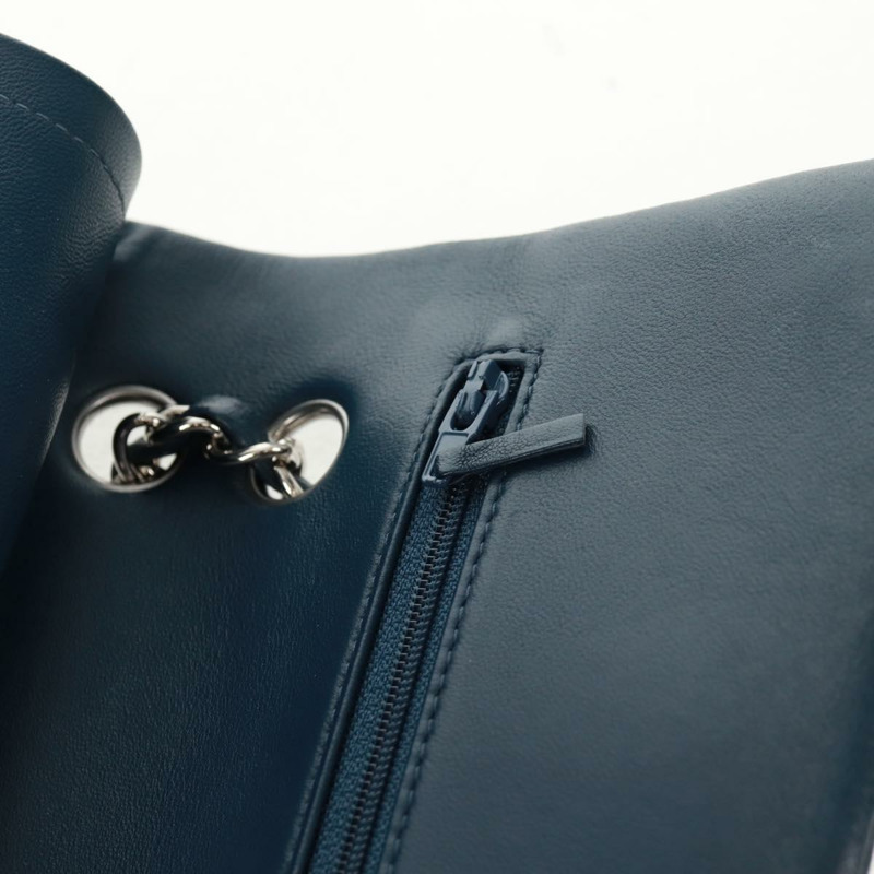 【日本直送】香奈兒 Matelasse 25 雙蓋鏈條包 羊皮 海軍藍 銀色 CC 標誌 正品 BA9464SM-21